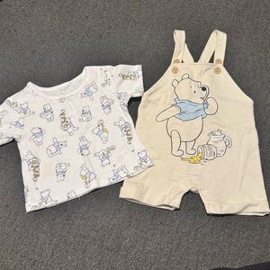 Disney Winnie the Pooh Baby Cream, White and yellow overall Outfit